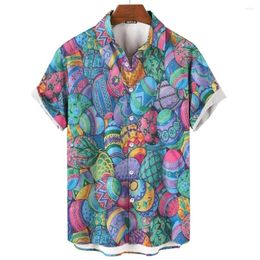 Men's Casual Shirts 2024 Easter Eggs Printed Shirt Summer Clothing Oversized Short Sleeve Original Man