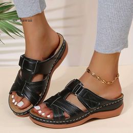 Summer Women Wedge Premium Orthopedic Open Toe Sandals Vintage Anti-slip Pu Leather Casual Female Platform Shoes
