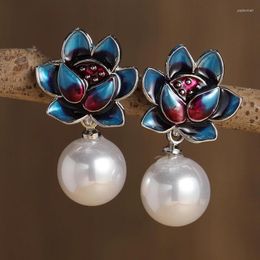 Dangle Earrings Vintage Zinc Alloy Flower Big For Women Bule Color Silver Geometric Statement Fashion Jewelry Earring