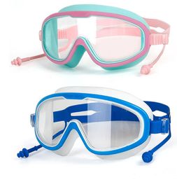 Large Frame Swimming Goggles For kids Professional Waterproof Swimming Glasses with Earplugs Swimming Eyewear Boys Girls Anti-Fog Goggles