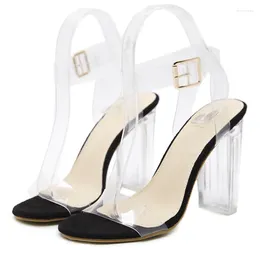 Sandals Women Transparent High Heels Buckle Strap Pumps 11CM Plus Size 2024 PVC Fashion Crystal Open Toed