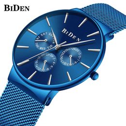 Beideng Mens Multi functional Watch Ultra thin Stainless Steel Mesh Belt Mens Watch Straight