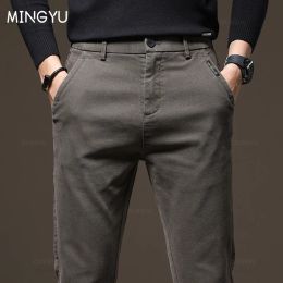 Pants 2023 New Autumn Winter High Quality Pants Men Elastic Waist Slim Thick Coffee Twill Brand Cargo Trousers Male Plus Size 2838