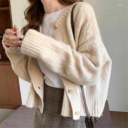 Women's Knits Fashion Autumn And Winter Korean Women Cardigan Sweater French Vintage Solid Colour Short Jacket Female Lazy Loose Versatile