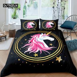 Set Home Living Luxury 3D Unicorn Bedding Set Flower Duvet Cover Pillowcase Queen and King EU/US/AU/UK Size Comforter Bedding Sheer Curtains