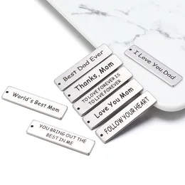 Charms 5pcs 10x40mm Engraved Square Pendant Stainless Steel Loving For Mom Dad Friend Jewellery Making Accessories Wholesale