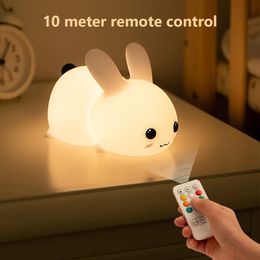 Bunny Night Lights For Kids Dual Colour USB Rechargeable Remote Control Touch Bedside Lamp Cute Stuff Gifts For Baby Nursery 240227