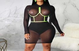 Women Camisole Mesh Dress Bodycon Elegent Femme Dresses Plus Size Bralette Long Sleeve Bra Strap Gauze Seethrough Clothes0203 Ca3529581