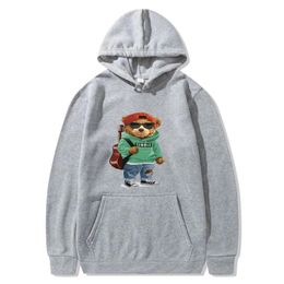 Mens Hoodies Fashion Bear Pattern Printed Hoodie Unisex Street Oversized Men Women Autumn Winter Fleece Sweatshirt