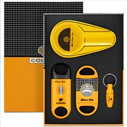 Cuban original Cohiba Cigar Cutter Stainless steel portable cigar blade dual-purpose scissors V cut + Flat cut gift set