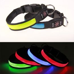 Collars Pinkycolor USB Charging LED Dog Collar Luminous Light Night Safety Reflective Leather Glowing Collar For Dogs Pets Rechargeable