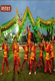 Green golden dragon dance mascot costume size 6 55m 6 players kid Children folk game party home school Ornamen art stage special7964774