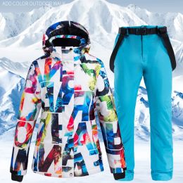 Jackets 2021 Hot Sale Women Ski Suit Waterproof Pants+Jacket Set Thickened Warm Snowboard Jacket Fashion Winter Sports Snow Clothes