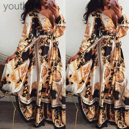 Basic Casual Dresses Wrap Lond Dress Holiday Maxi Sundress Floral V-neck Long Sleeve Elegante Dresses Cocktail 240302