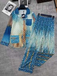 Women's Two Piece Pants designer Sleep & Lounge 2024lousi full print advanced blue and white porcelain pajamas set for women's elegant temperament light 99E PFTM 2TDT