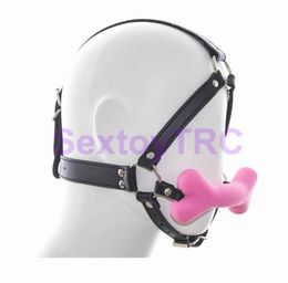 Bone Shape Silicone Mouth Gag With Head Harness Bondage BDSM Ball Gags New Style Soft Gagging Pink Red Black Slave Training B030206775808