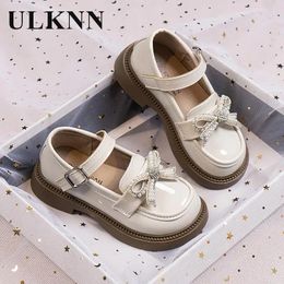 Girls Black Leather Shoes Kids Fall 2023 Campus Student Performance Soft Bottom Bowknot Flats Princess 240226