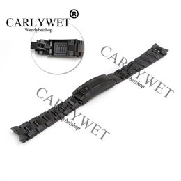 CARLYWET 20mm Black Stainless Steel Solid Curved End Screw Links New Style Glide Lock Clasp Steel Watch Band Bracelet Strap281w