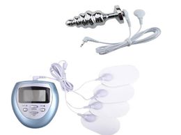 New Design Electric Sex Toys Electrical Anal Plugs with Nipple Pads Fetish BDSM Gear Spiral Butt Beads Anus Intruder Enlarger B0102173635