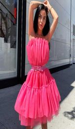 Women Summer Tutu Dress Off Shoulder Mesh Backless Tutu Tulle Lolita Pleated Dress Women Strapless Date Ball Gown Dress Vestidos Q1656379