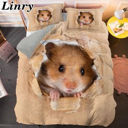 Set 3D Hamster Duvet Cover Set Cute Animal King/Queen Size Comforter Bedding Sets Pillowcase Bedclothes Home Textile Dropshipping Sheer Curtains