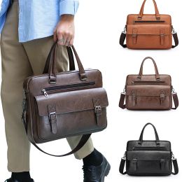 Backpack Briefcase Bag for Man PU Leather Vintage Handbags Computer Laptop 14 Shoulder Business Messenger Portfolio Crossbody Bag Male