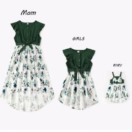 Dresses Mother Daughter Thing Dresses Family Set Flower Mom Mum Baby Mommy and Me Clothes Irregular Fashion Women Girls Summer Dress