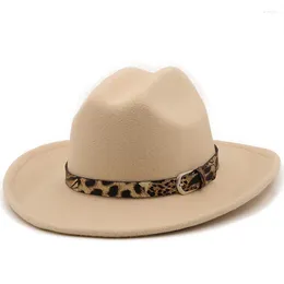 Berets Leopard Belt Fedora Hat Women Wide Brim Solid Color Jazz Top Autumn And Winter Panama Gentleman