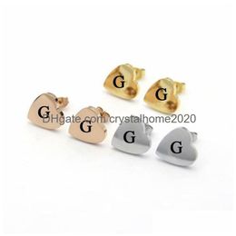 G Gold Heart Earring Women Rose Stud Couple Flannel Bag Stainless Steel 10Mm Piercing Body Jewellery Gifts For Woman Accessories Drop De Dha8S