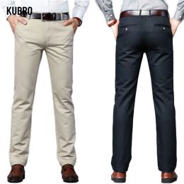 Pants KUBRO Autumn Winter Brown Casual Men Stretch Classic Man Khaki Thick Cotton Trousers Elastic Korean Male Business Suit Pants