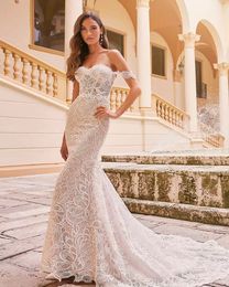 Mermaid Wedding Dresses With Detachable Train Lace Applique Beach Wedding Dress Bridal Gowns Custom Made Robes De Mariee