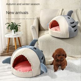 Mats Cat Bed Cave with Removable Washable Calming Cosy Soft Cute Friendly Shark Kennel Dog Houses for Indoor Cats Nest