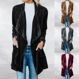 Jackets Vintage Golden Velvet Suit Jacket for Women Autumn Solid Notched Long Sleeves Blazer Coat Elegant Office Lady Cardigan Jacket