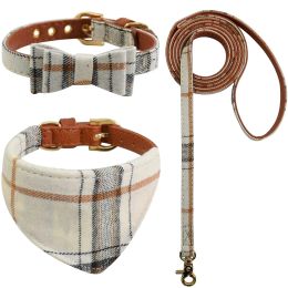 Collars Plaid Cat Collar Bandana Harness Leash Set or Single, Breakaway Cat Collar with Bow and Bell for Kittens, Escape Proof/HShaped