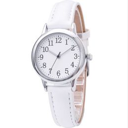 Whole Clear Numbers Fine Leather Strap Quartz Womens Watches Simple Elegant Students Watch 31MM Dial Wristwatches Ladies Gift298P