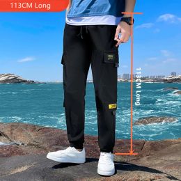 Pants Cargo Pants Tall Guy Joggers 113CM Men Boys Students Black Harem Pockets Extra Long Male Stretch Slim Fit Summer Thin Trousers