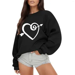 Women's Hoodies Fashion Outdoor Valentine's Day Love Print Loose Solid Round Neck Long Sleeved Hoodie 5 Fleece Tunic Tops Women