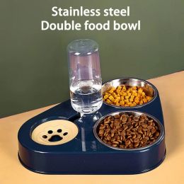 Feeding 500ML Dog Bowl Cat Feeder Bowl With Dog Water Bottle Automatic Drinking Pet Bowl Cat Food Bowl Pet Stainless Steel Double 3 Bowl