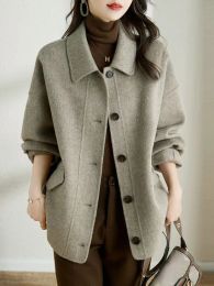 Jackets Warm Wool & Blends Coat for Women New Grey Single Breasted Autumn/Winter Jackets for Women 2023 Fashion Korean Women's Jacket