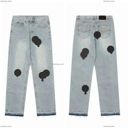 23Ss New Men's Jeans Designer Make Old Washed Chrome Straight Trousers Heart Letter Prints Long Style Hearts Purple Jeans Chromees Hearts 239