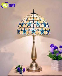 FUMAT 121416 Inch Lilac Shell Table Lamp Mediterranean Blue Beads Decoration Desk Lamp European Bedroom Table Lamp3928601