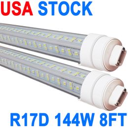 R17D/HO 8FT LED Bulbs, V Shaped 4 Row Clear Cover 144W 6500K Cold White T8 8FT Tube Light with R17D Rotatable Base, 8FT R17D LED Bulbs for Warehouse Garage Cabinet crestech