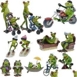 Decorative Objects & Figurines Decorative Objects Figurines 1-4Pcs 3D Resin Creative Frog Craft Thinking About Skiing Cycling Sports M Dhp0A
