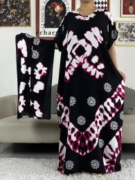 Dresses Latest African Dashiki Solid Cotton Floral Summer Dress Printed Short Sleeve Loose African Women Casual Dress with Scarf