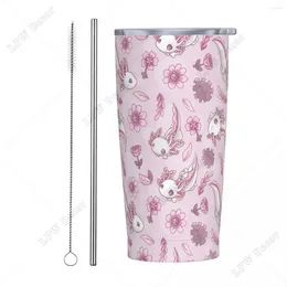 Tumblers Floral Speckled Axolotl Insulated Tumbler With Straws Lid Cute Animal Vacuum Travel Coffee Mugs Double Wall Car Bottle Cup 20oz