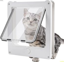 Cages Interior Cat Door 4 Way Rotary Lock Magnetic Closure Indoor Pet Door for Up to 20lbs Cats and Doggie Weatherproof Large Cat Door