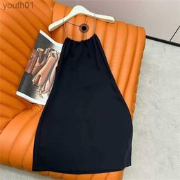 Basic Casual Dresses Backless Slip Dresses Triangle Label Bead Sling Black Sexy Dress Slimming Off-the-shoulder Dress Skirt 240302