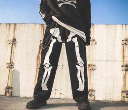 Men Skeleton Oversized Black Jeans Pants 2021 Denim Mens Streetwear Hip Hop Harem Pants High Wasit Denim Pants Overalls AA2203125217020