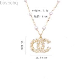 Necklaces Luxury Pendant Designer Brand Double Letter Chain 18K Gold Plated Pearl Crysatl Rhinestone Sweater Long Newklace Wedding Jewerlry Accessories 240302