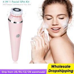 Scrubbers Electric Facial Cleansing Brush with 4 Face Cleaning Brush Heads Waterproof Wireless Facial Cleansing Device 3 Modes Skincare